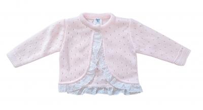 Bee Bo MC8051 All sizes = 5029711150687 BO8051P Broderie Lace Trim Cardigan (0-9 months)