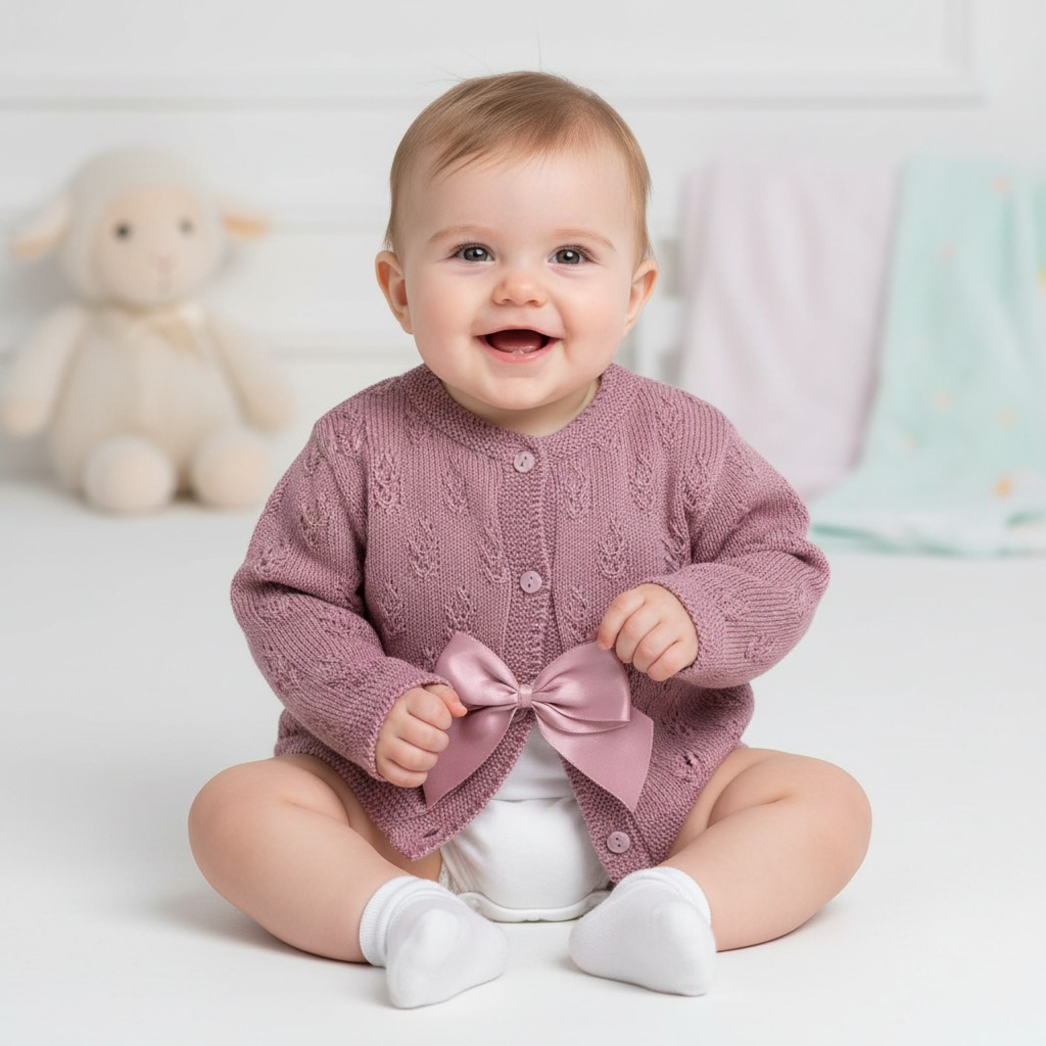 Bee Bo MC8067 All sizes =5029711150694 BO8067DP Perle Knit Bow Cardigan (0-9 months)