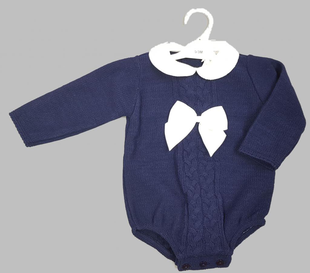 Bee Bo MC823 5029711145843 BOMC823-N Navy "Bow and Lace" Knitted Romper (0-9m)