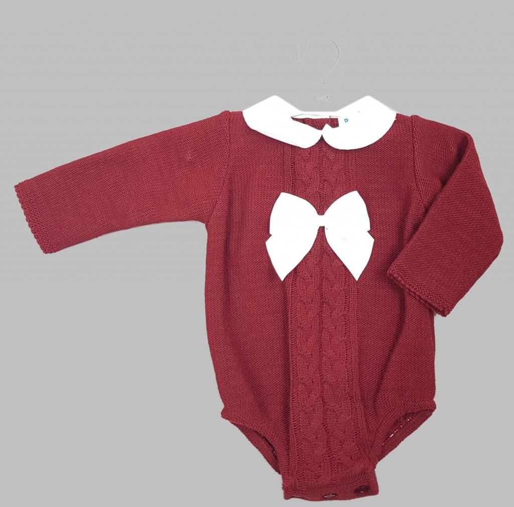 Bee Bo MC823 5029711145843 BOMC823-WI Wine "Bow and Lace" Knitted Romper (0-9m)