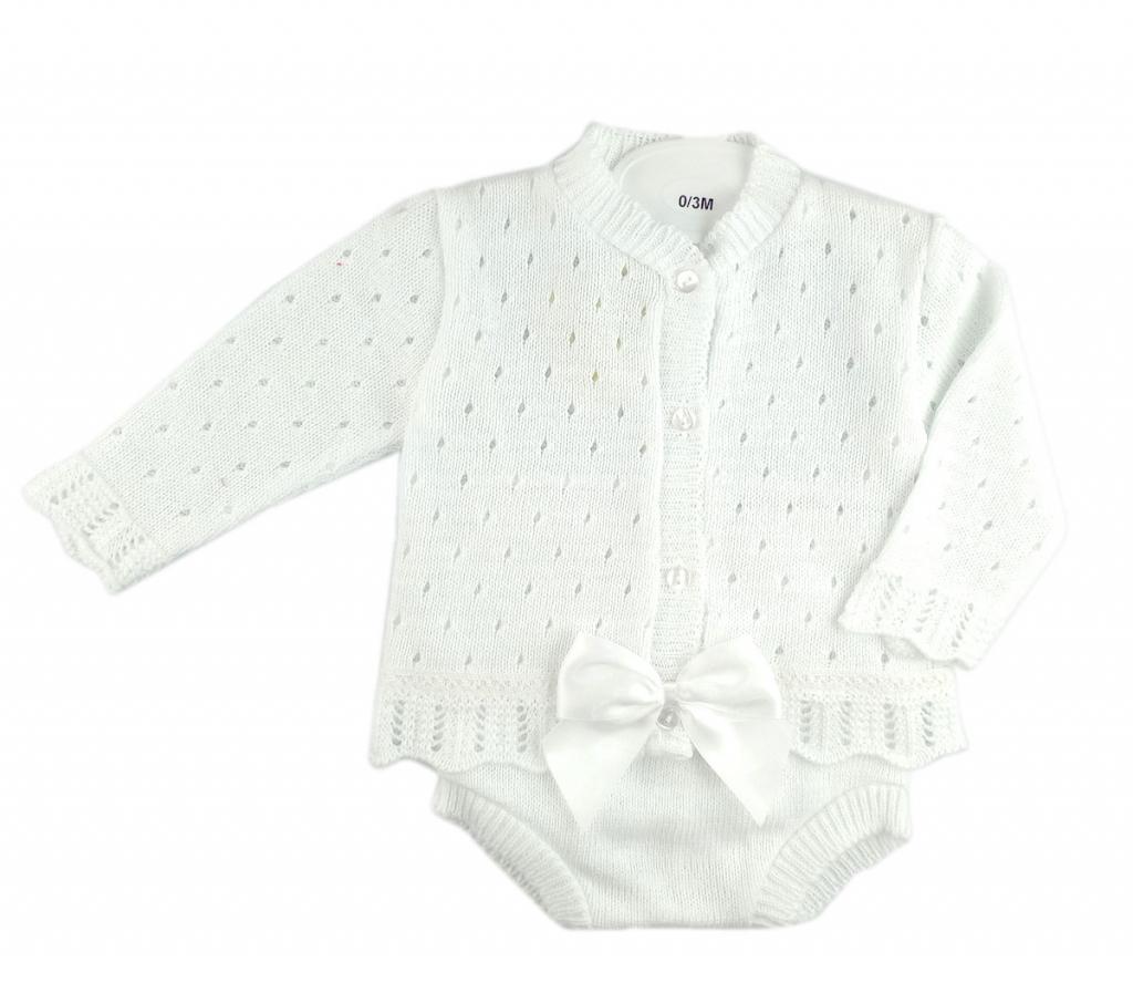 Bee Bo MC6012 5029471151745 BO6012-W White Knitted Cardigan and Jam Pant Set(0-9m)