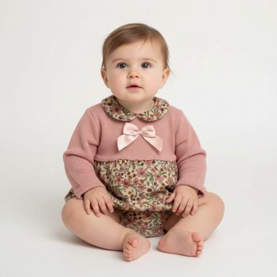BOMC7007-DP  Floral Knit and corduroy romper ( 0-9 months)