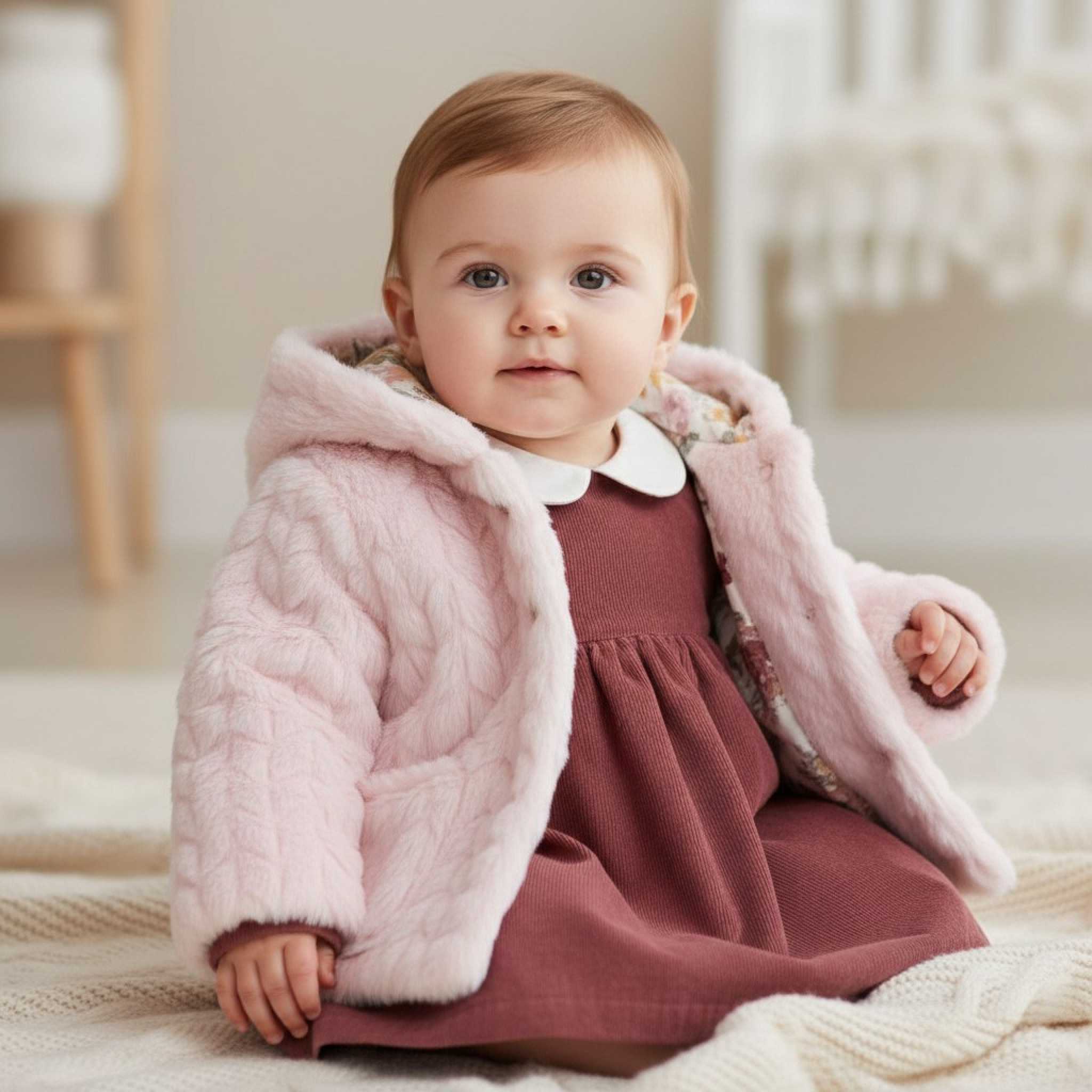 Bee Bo MC7005 5029711151547 BOMC7008P Chevron detail Furry coat( 0-9 months)