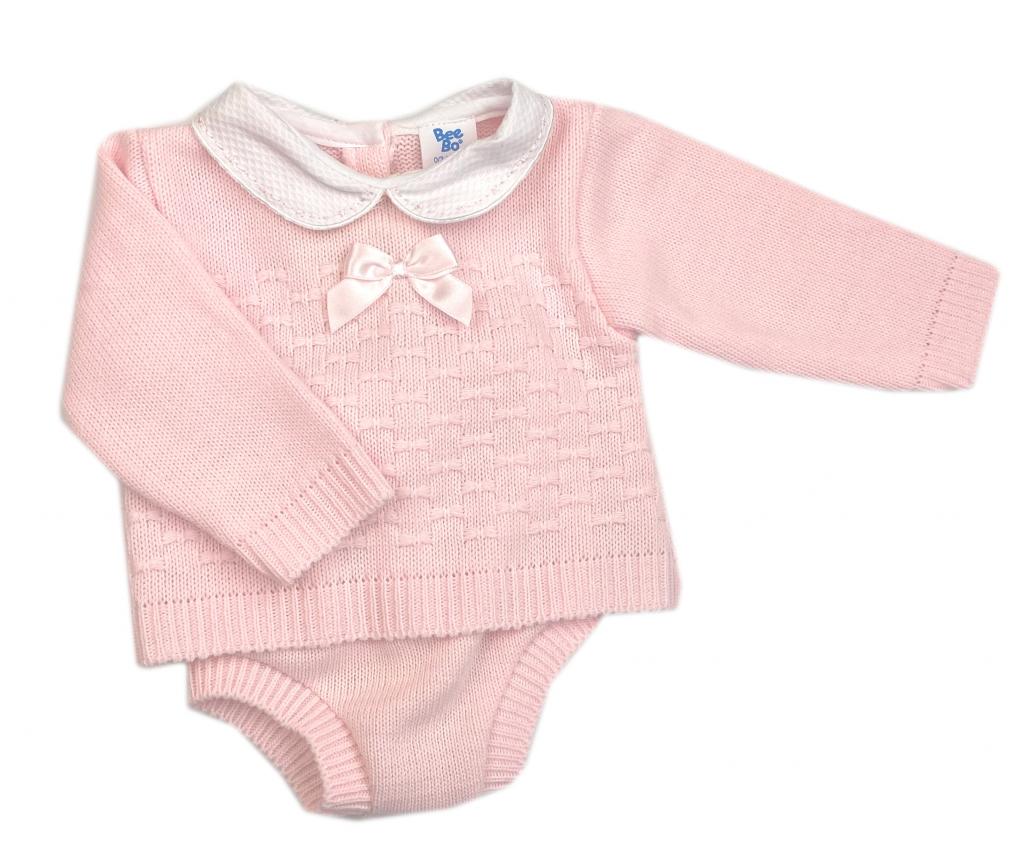 Bee Bo MC7013 5029711151592 BOMC7013 Pink Knitted "Bow" Jam Pant Set (0-9 months)