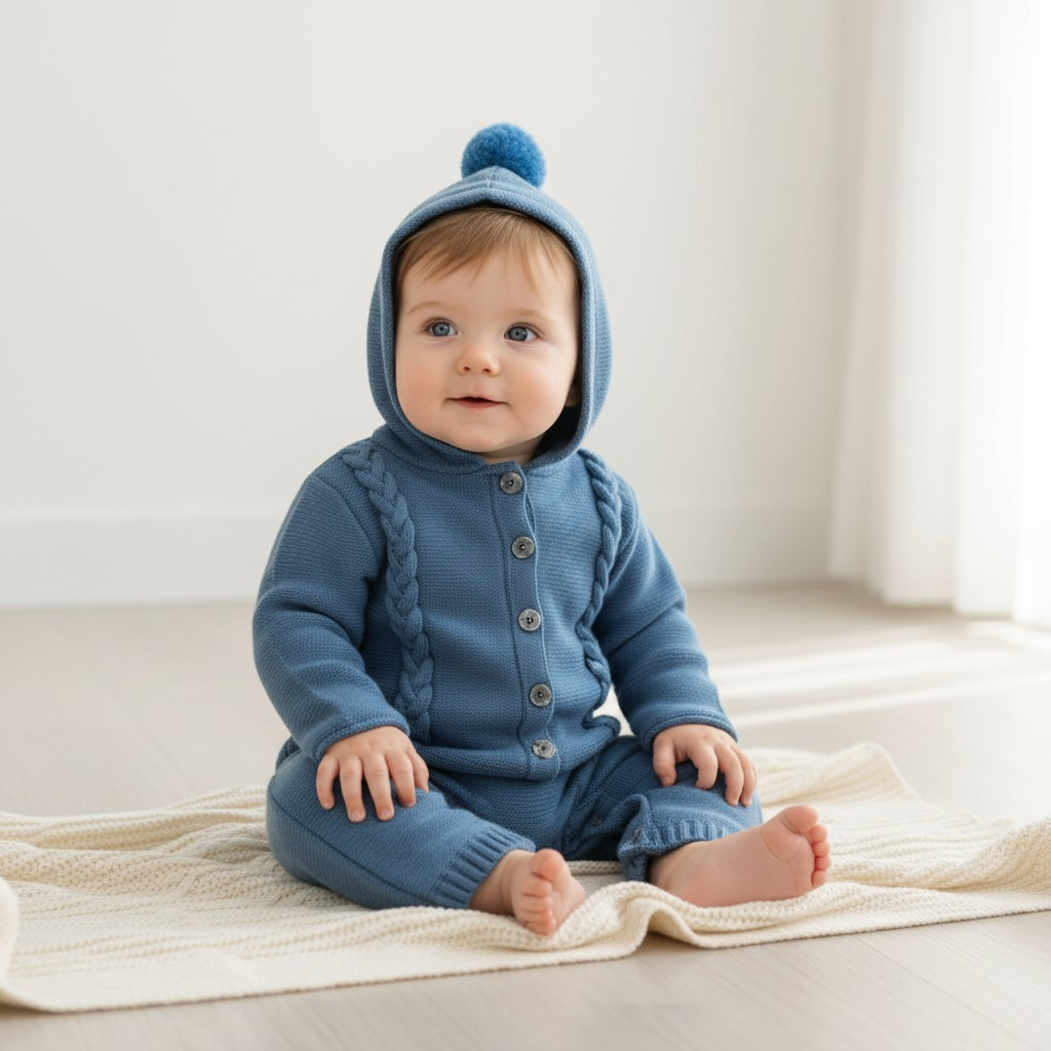 Bee Bo China * BOPT1151PB Petrol Blue Knitted Pram Suit (0-9 months)