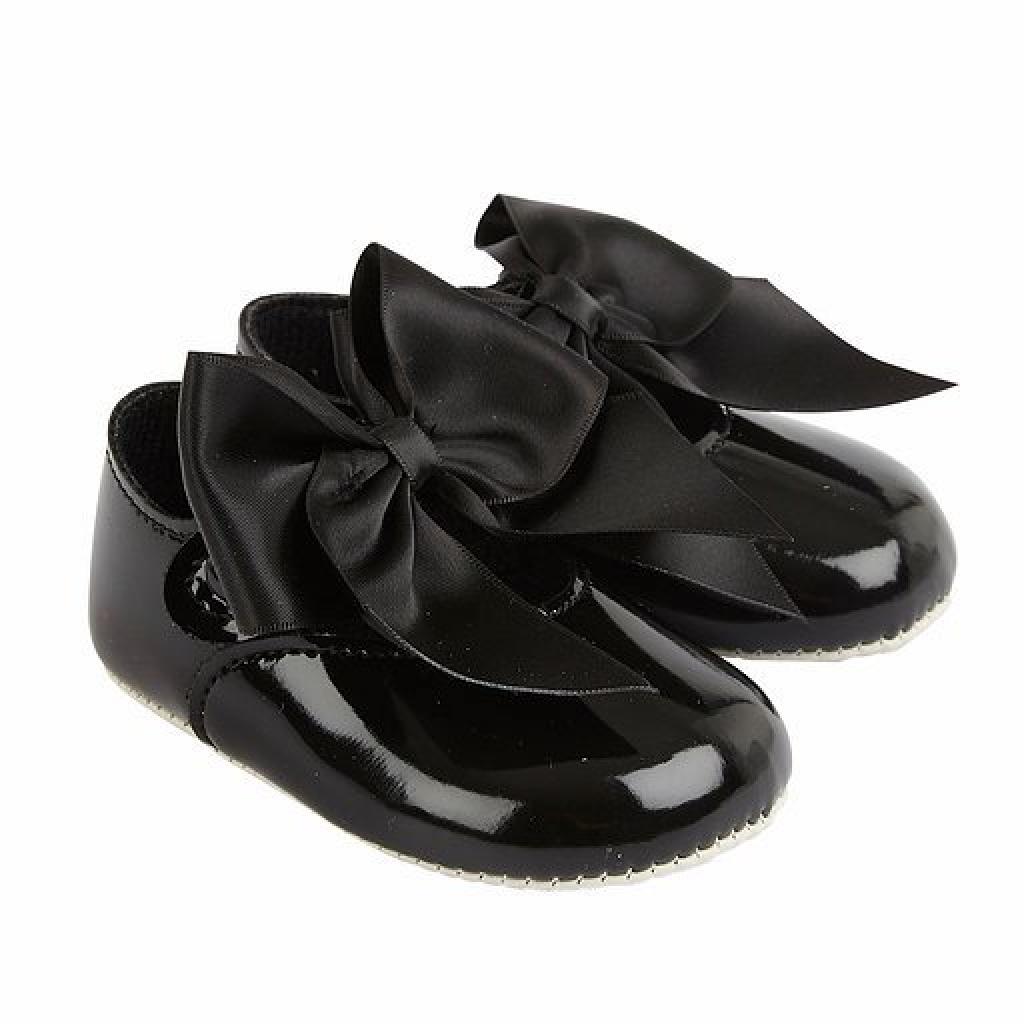 Bay Pod/Early Days  * BP025BP Black Patent "Bow" Soft Sole Shoe (0-3)