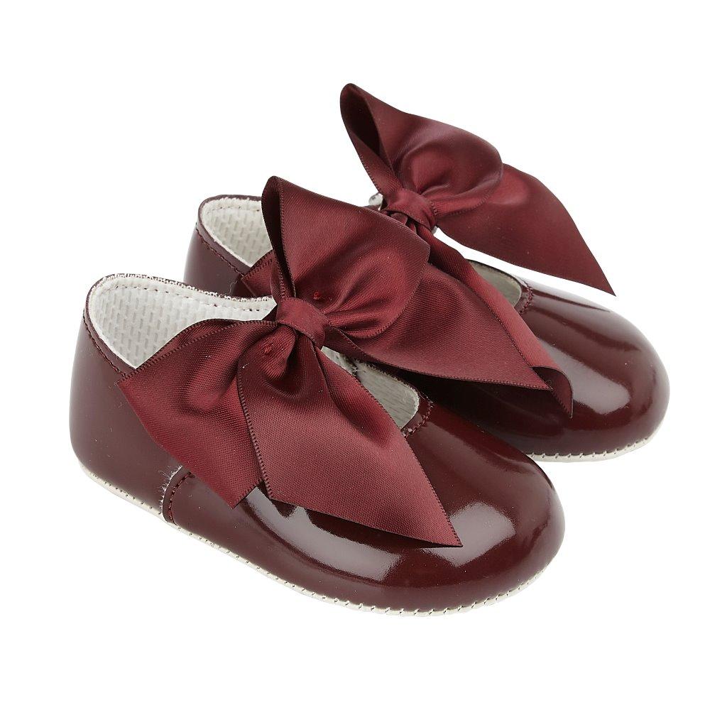 Bay Pod/Early Days  * BP025BU Burgundy Patent "Bow" Soft Sole Shoe (0-3)
