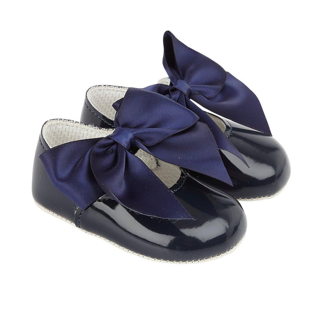 Bay Pod/Early Days  * BP025N Navy Patent "Bow" Soft Sole Shoe (0-3)