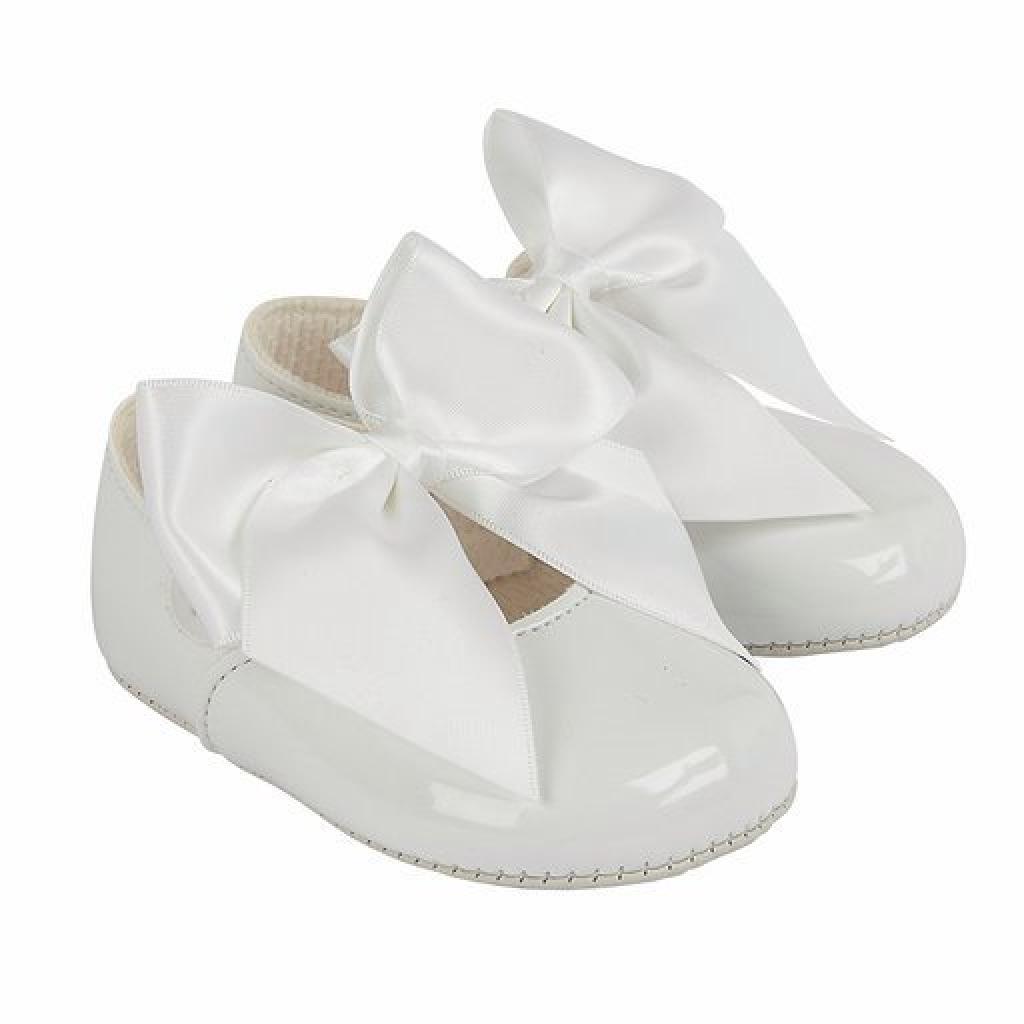 Bay Pod/Early Days  * BP025W White Patent "Bow" Soft Sole Shoe (0-3)