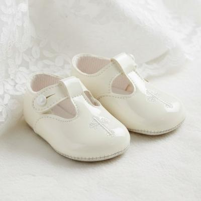 BP044I  Christening Ivory Patent Shoe With Cross  (0-3)