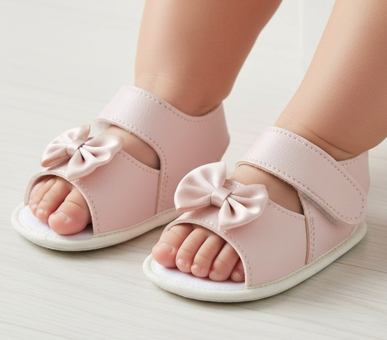 Bay Pod/Early Days S053 * BP053-DP Dusky Pink "Bow" Soft Sole Sandal (0-2)