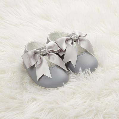 BP060-G  Grey Bow & Diamonte Shoe  (LAst few size 2)
