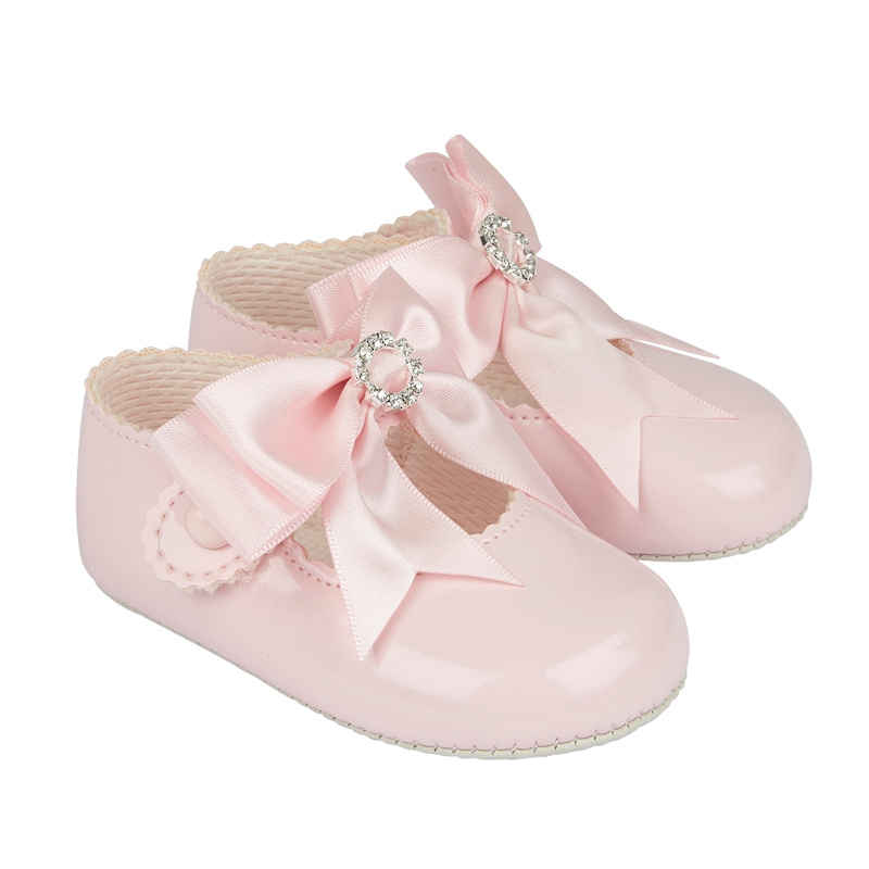 Bay Pod/Early Days  * BP060P Pink Bow & Diamonte Soft Sole Shoe (0-3)