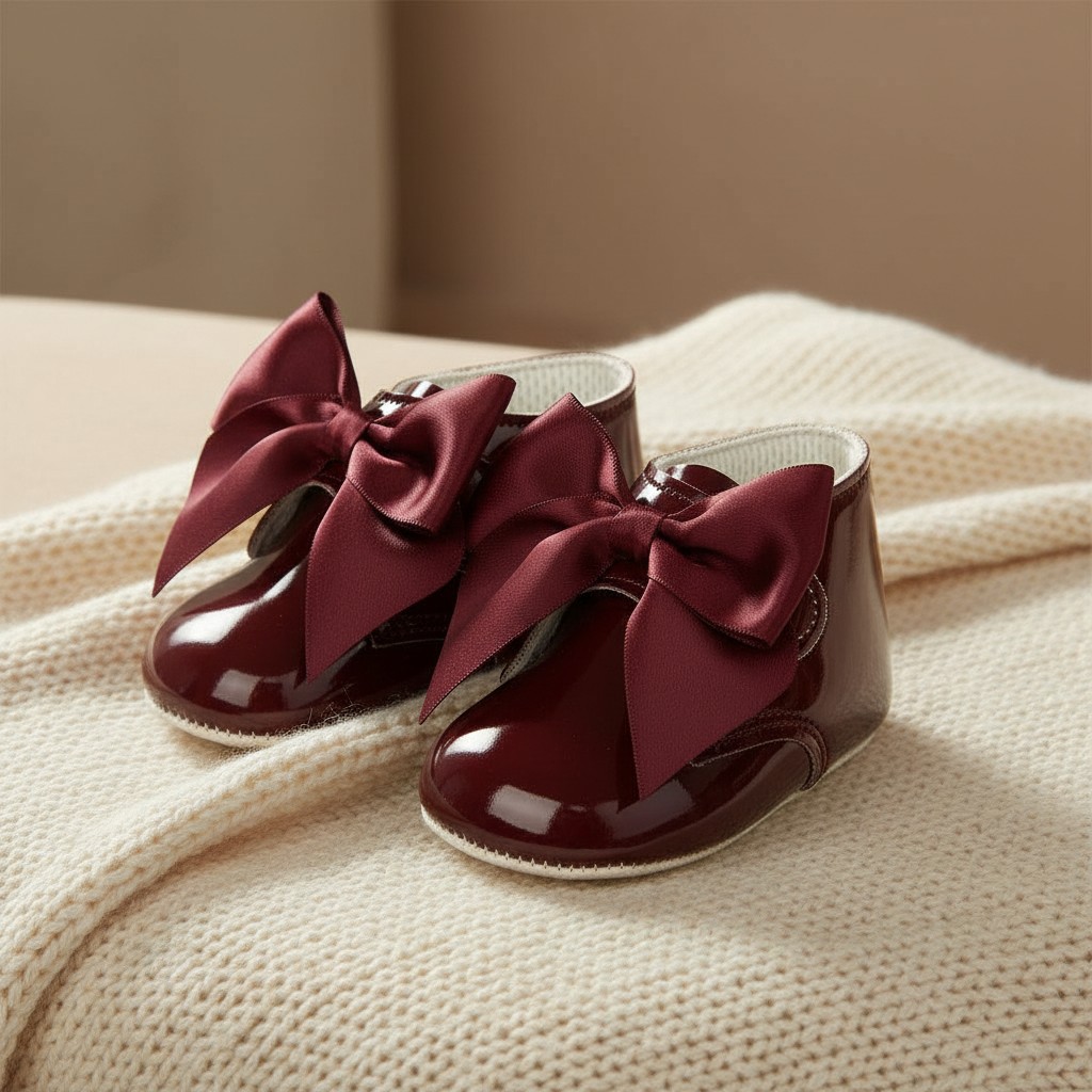 Bay Pod/Early Days  * BP073-BU Burgundy Patent "Bow" Soft Sole Boot (0-3)