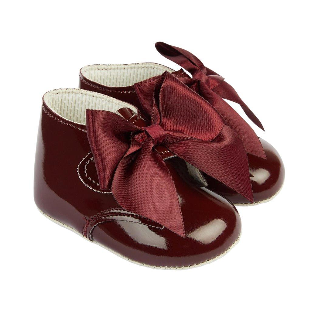 Bay Pod/Early Days  * BP073BU Burgundy Patent "Bow" Soft Sole Boot (0-3)
