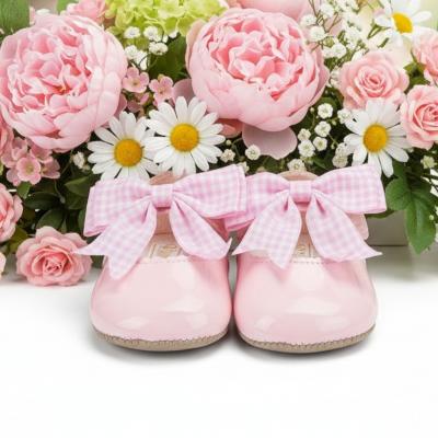 BP076PP  Pink Patent "Gingham Bow" Soft Sole Shoe  (0-3)