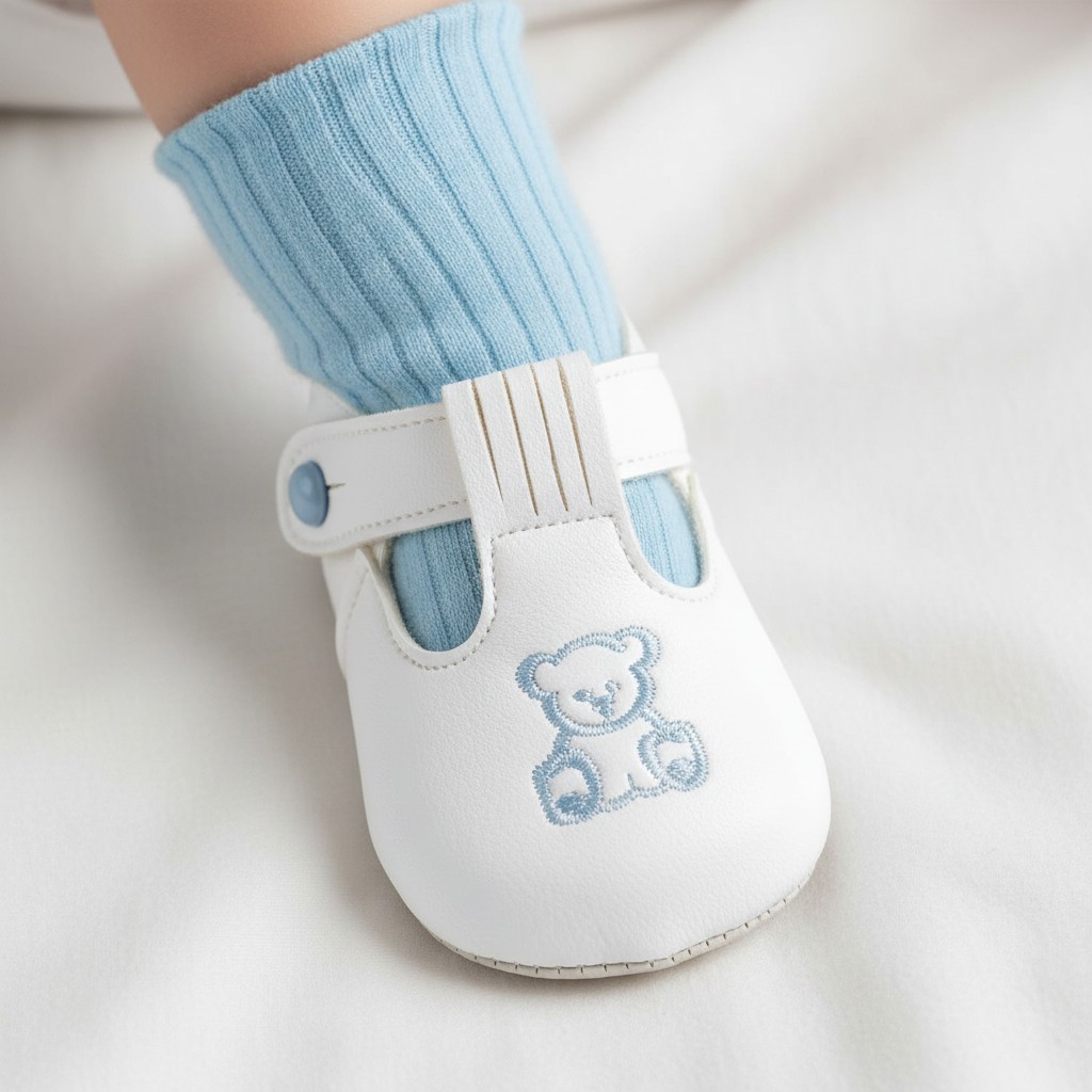 Bay Pod/Early Days  * BP117-WS White/Sky Blue Pre-Walker Teddy Shoe (last few size 1)
