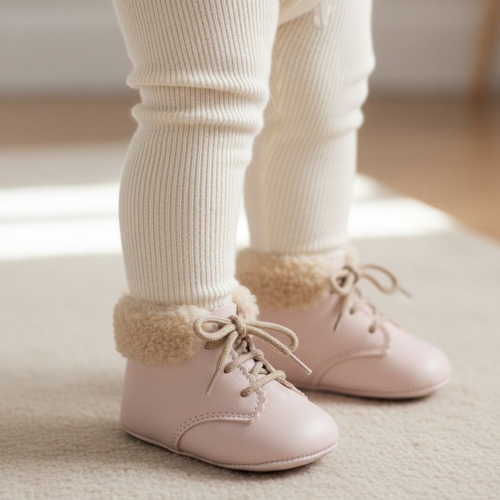 Bay Pod/Early Days  * BP627-DP Dusky Pink Pre-Walker Boots with Fur Collar (0-3)