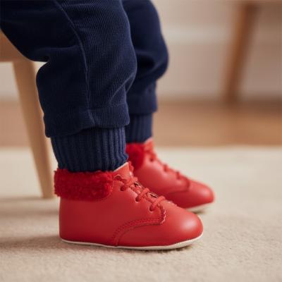 BP627-RM  Red Matt Pre-Walker Boots with Fur Collar  (0-3)