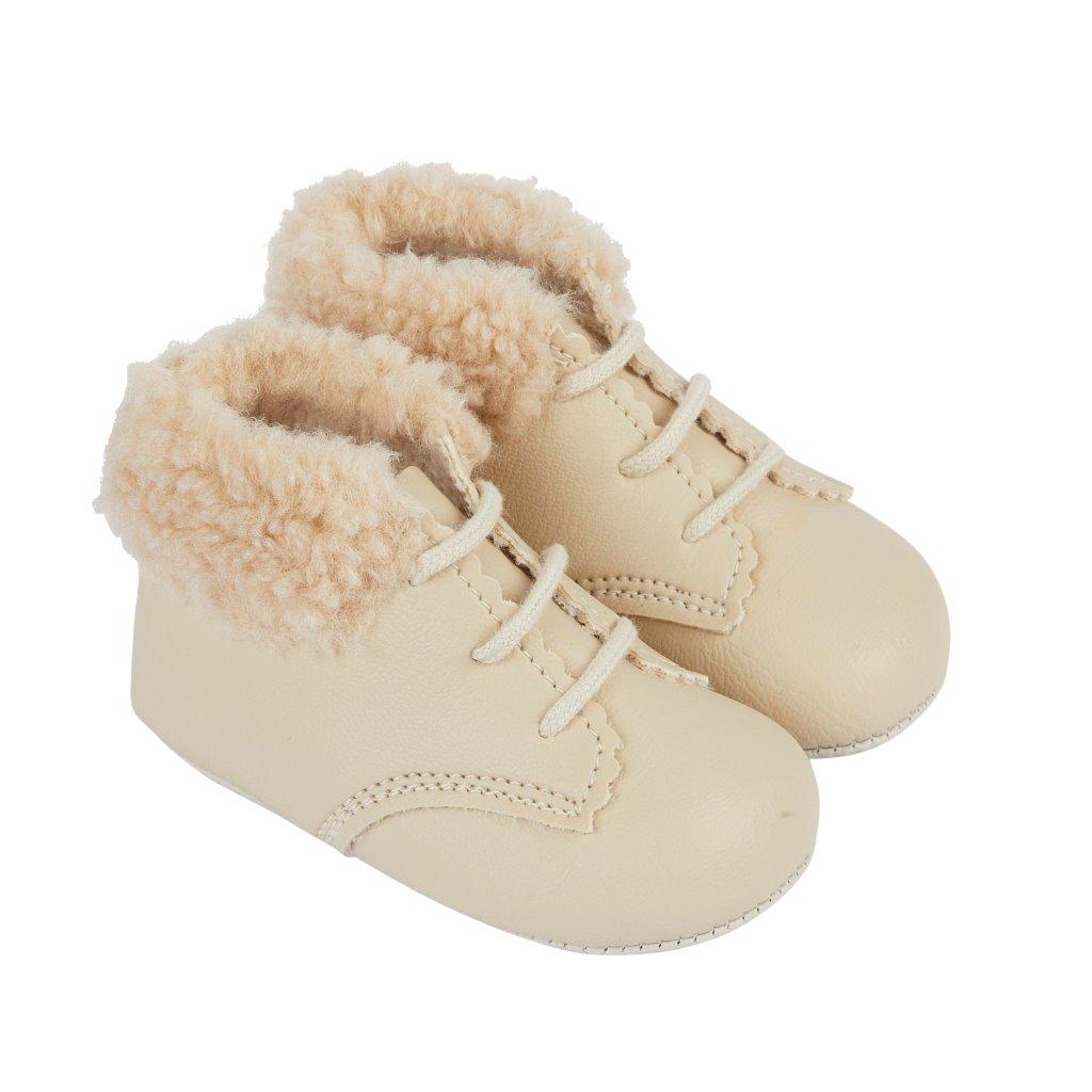 Bay Pod/Early Days  * BP627Bi Biscuit Pre-Walker Boots with Fur Collar (0-3)