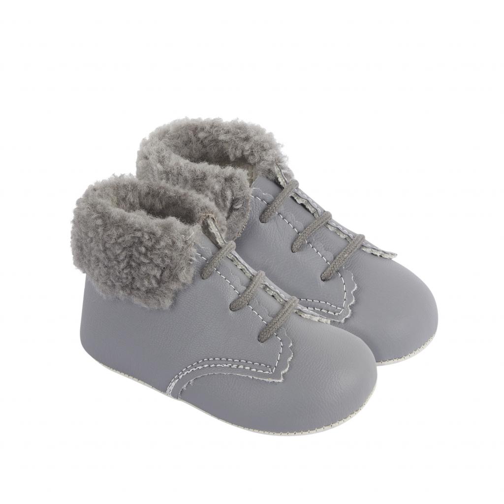 Bay Pod/Early Days  * BP627G Grey Pre-Walker Boots with Fur Collar (0-3)