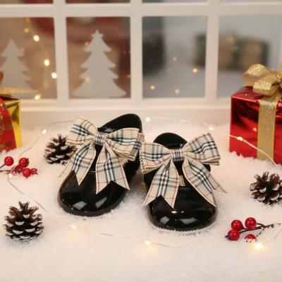 BP700-Be  Patent Pre-Walker Shoe Beige Tartan Bow LAST PAIR ( 3)