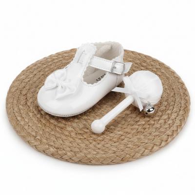 BP861-W  White Patent Buckle  Pre-Walker Shoe with Bow  (2 only)