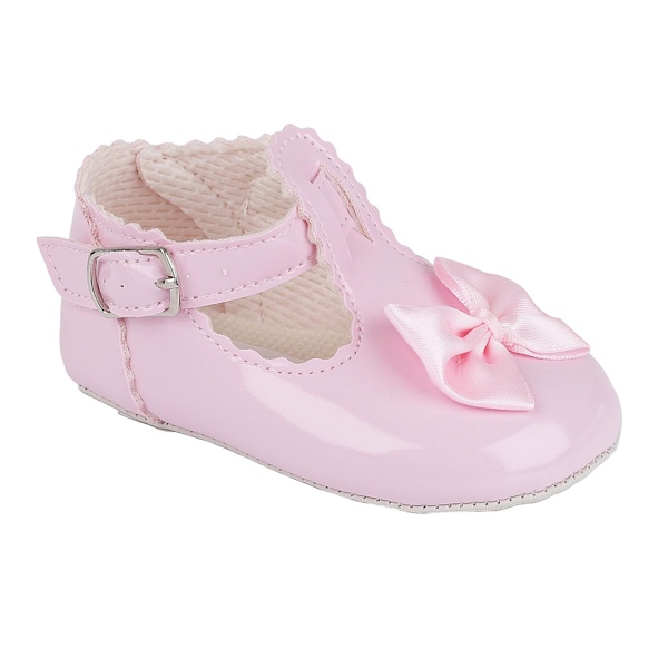 Bay Pod/Early Days   BP861P Pink Patent Buckle T-Bar Pre-Walker Shoe with Bow (0-3)