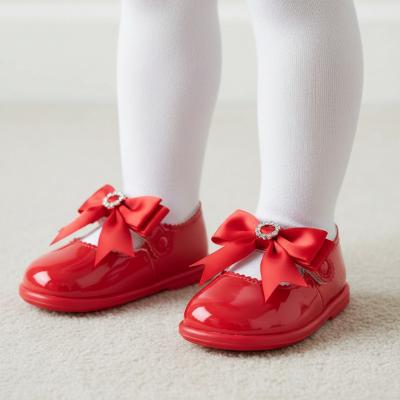 BPH035-R Red Bow & Diamante First Walker Shoe ((2-6)