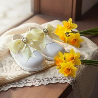 BPH035-WY White Yellow Bow First Walker Shoe (size 2 only)