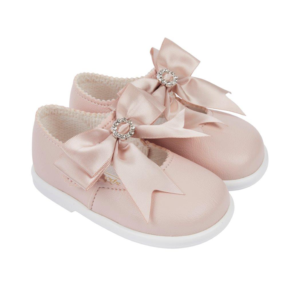 Bay Pod/Early Days  * BPH035DP Dusky Pink Bow & Diamante First Walker Shoe (2-6)