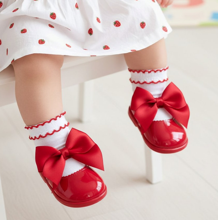 Bay Pod/Early Days  * BPH045-R Red Patent "Bow" First Walker Shoe (2-6)