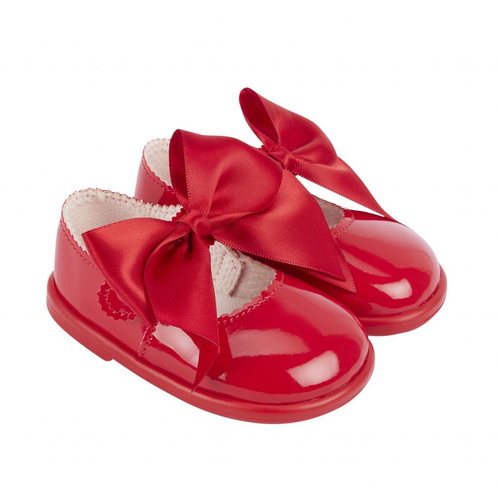 Bay Pod/Early Days  * BPH045R Red Patent "Bow" First Walker Shoe (2-6)