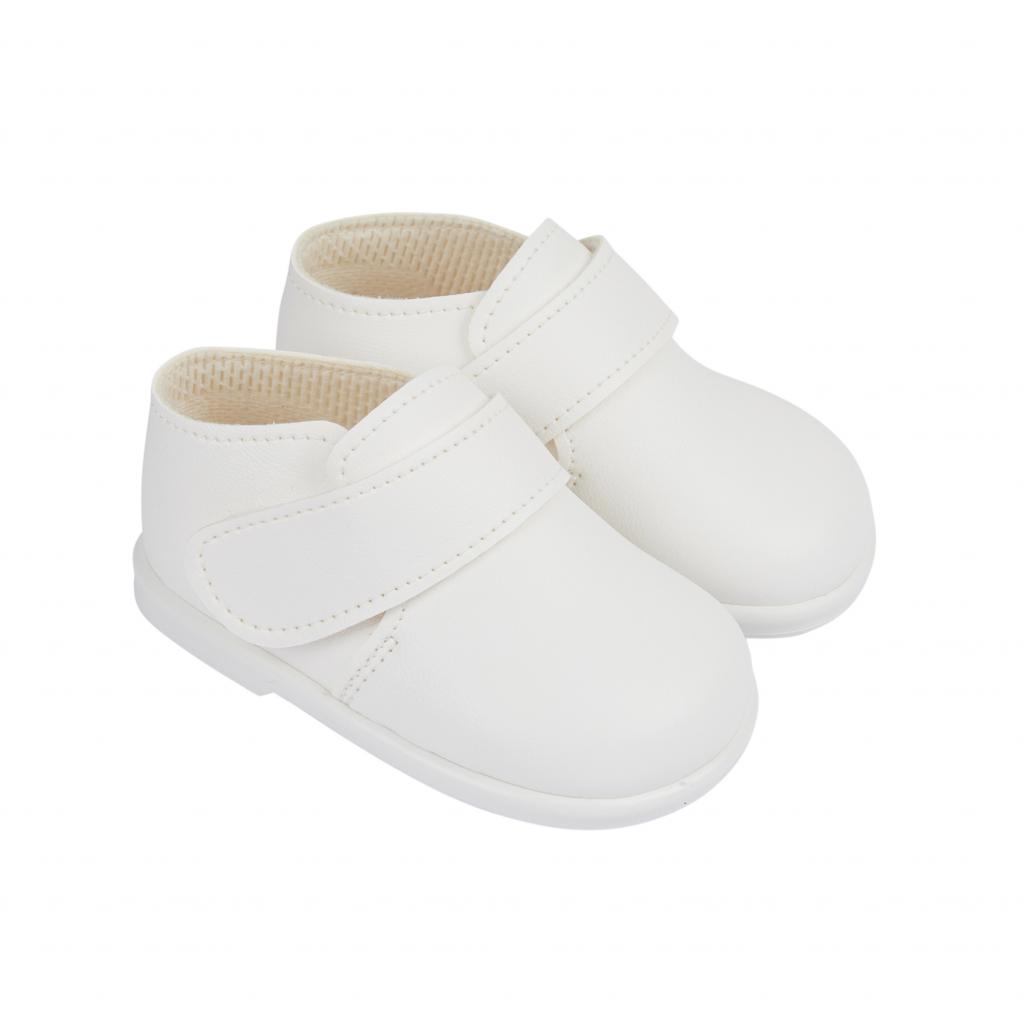 Bay Pod/Early Days  * BPH046W White First Walker Gibson Style Velcro Shoes (2-4)