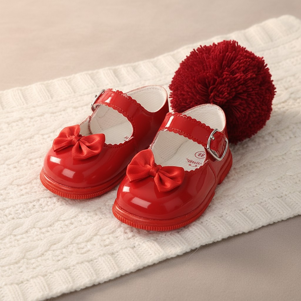 Bay Pod/Early Days  * BPH505-R Red Patent "Bow" First Walker Shoes (2-6)