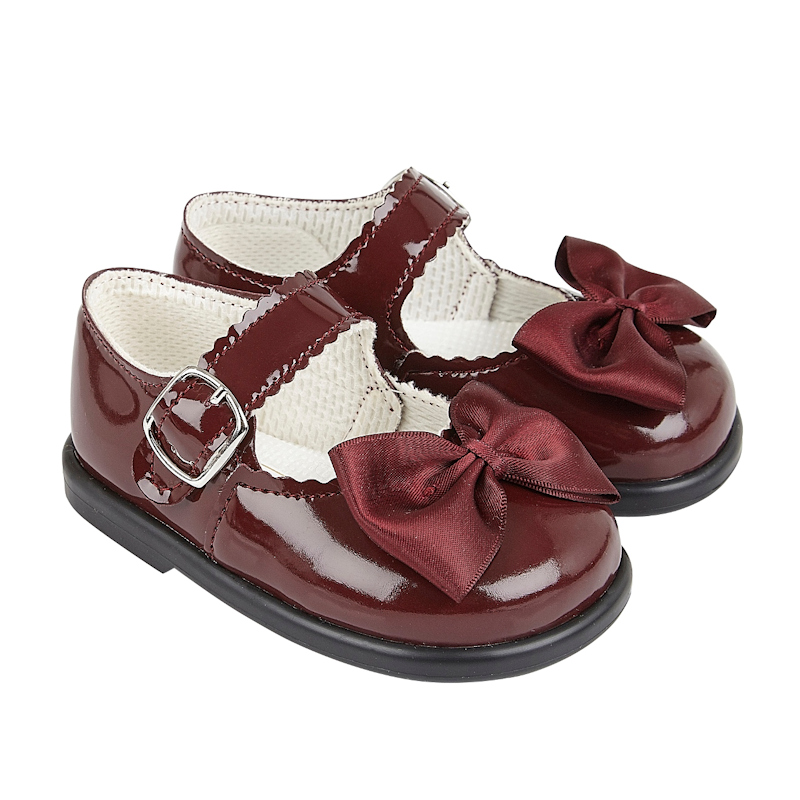 Bay Pod/Early Days  * BPH505Bu Burgundy Patent  "Bow" First Walker Shoes (2-6)
