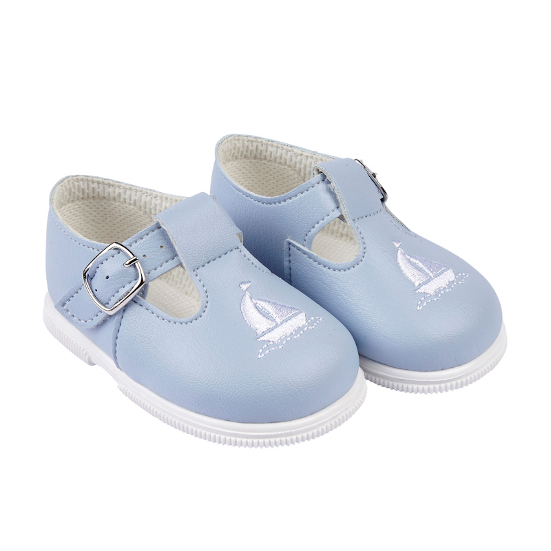 Bay Pod/Early Days  * BPH512SW "Yacht" Sky Blue/White First Walker Shoes (2-6)