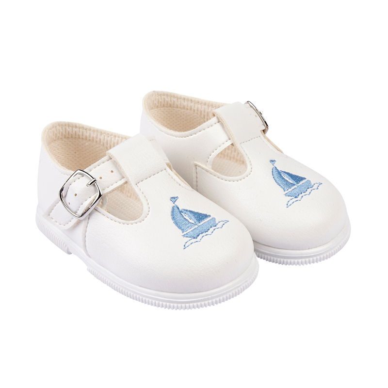 Bay Pod/Early Days  * BPH512WS "Yacht" White/Sky Blue First Walker Shoes (2-6)