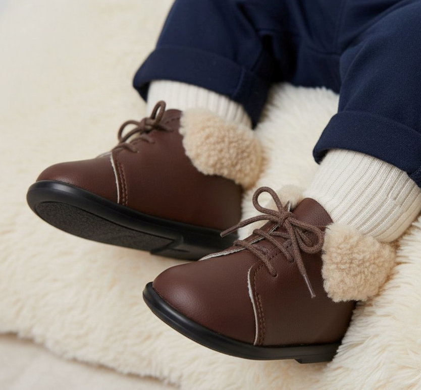 Bay Pod/Early Days  * BPH515-Br Brown First Walker  Boots with Fur Collar (2-6)