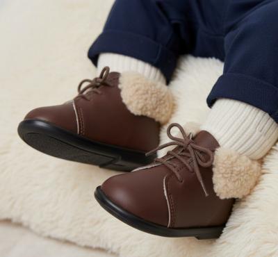 BPH515-Br  Brown First Walker  Boots with Fur Collar  (2-6)