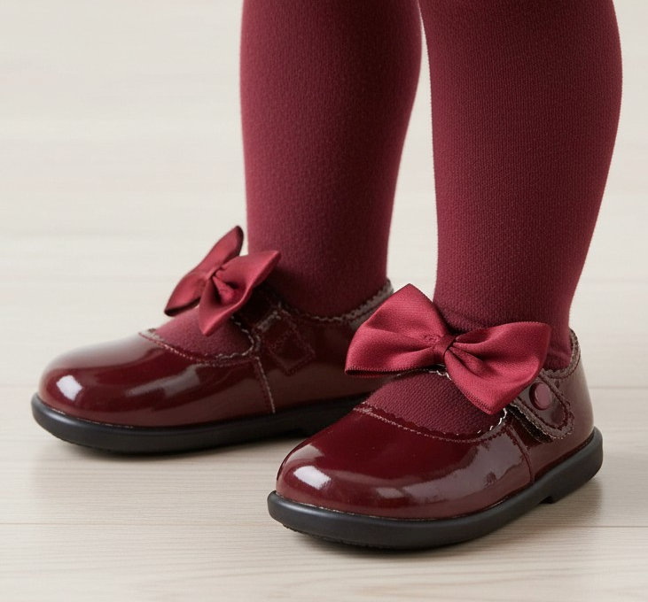 Bay Pod/Early Days H650 * BPH650-Bu Burgundy Patent "Bow" First Walker Shoes (2-6)