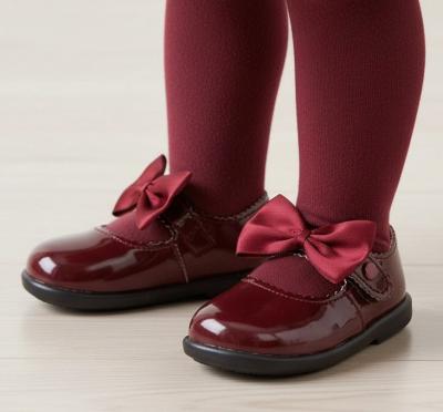 BPH650-Bu  Burgundy Patent "Bow" First Walker Shoes  (2-6)
