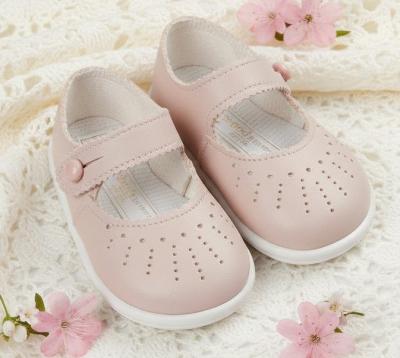 BPH652-DP Dusky Pink Punch Hole Detail First Walker Shoes (2-6)