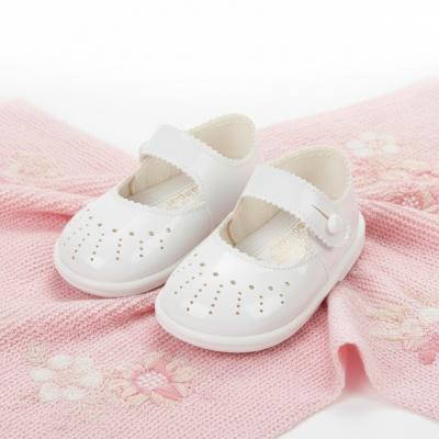 BPH652WP White Patent Punch Hole Detail First Walker Shoes (2-6)