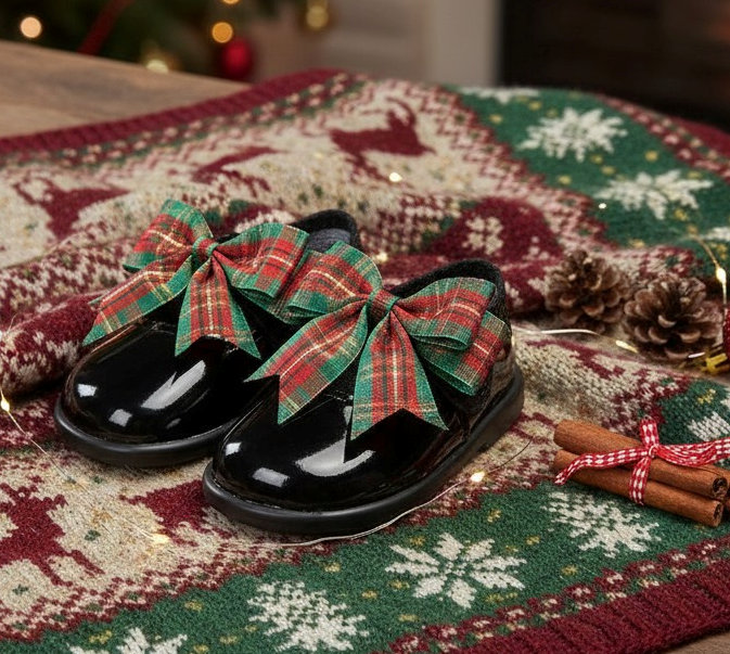 Bay Pod/Early Days * BPH975Gr First Walker Shoe With Green Tartan Bow (2-6)