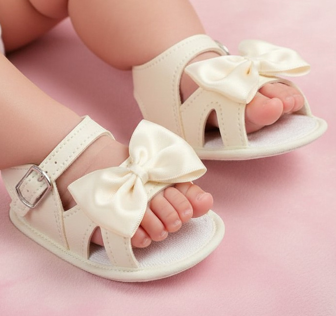 Bay Pod/Early Days B050 * BPS050-Cr Cream Bow Soft Sole Sandal (0-3)