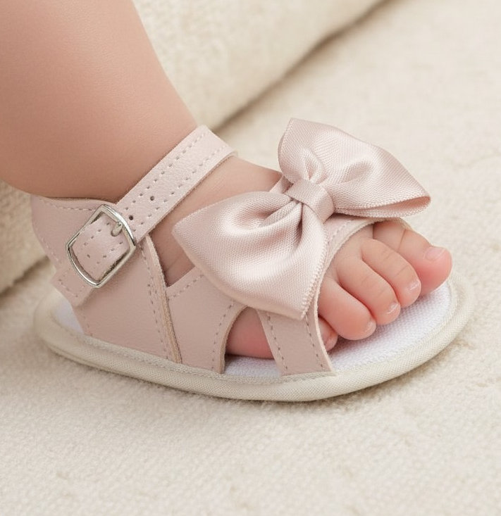 Bay Pod/Early Days B050 * BPS050-DP Dusky Pink Bow Soft Sole Sandal (last few size 3)