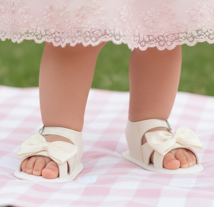 Bay Pod/Early Days B050 * BPS050-IP Patent Ivory Bow Soft Sole Sandal (0-3)