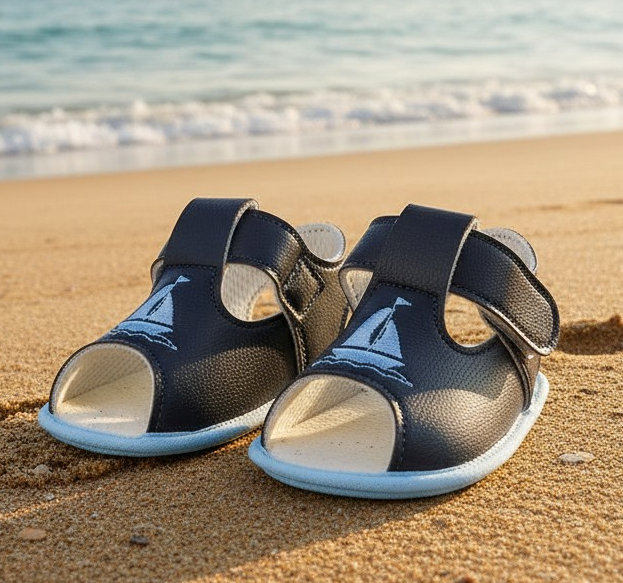 Bay Pod/Early Days B052 * BPS052-NS Navy/Sky "Boat" Soft Sole Sandal (0-3)