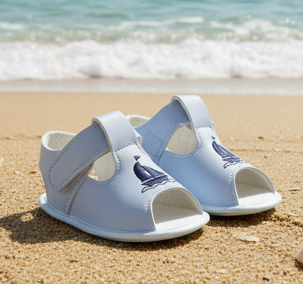 Bay Pod/Early Days B052 * BPS052-SN Sky/Navy "Boat" Soft Sole Sandal (0-3)